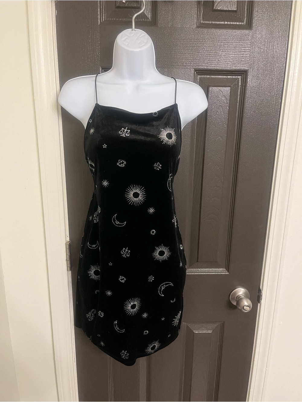 H&M Velvet Slip Dress with Silver Celestial Embroidery